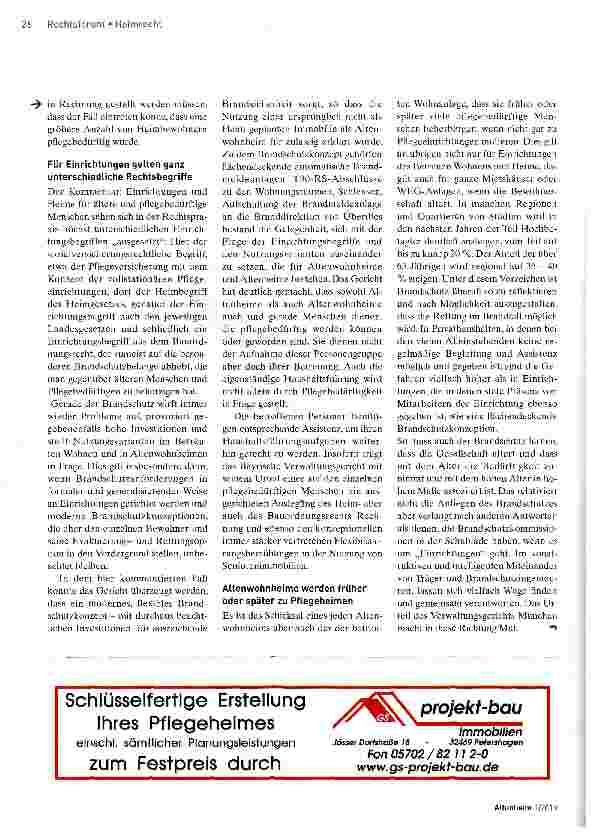 Vorschauseite 2: VG München: Baugenehmigung für ein Seniorenwohnheim gilt auch, wenn Senioren pflegebedürftig werden