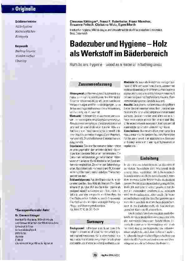 Vorschauseite 1: Badezuber und Hygiene - Holz als Werkstoff im Bäderbereich
