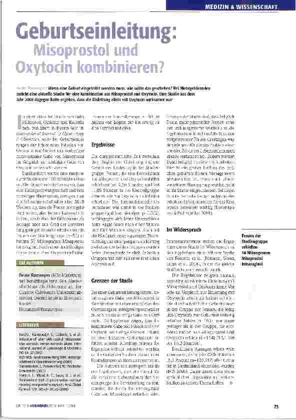 Vorschauseite 1: Geburtseinleitung: Misoprostol und Oxytocin kombinieren?