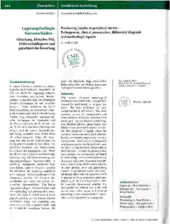 Vorschauseite 1: Lagerungsbedingte Nervenschäden - Entstehung, klinisches Bild, Differenzialdiagnose undgutachterliche Bewertung