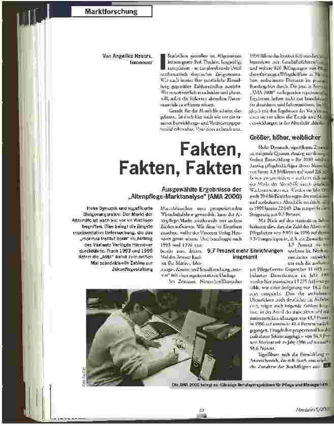 Vorschauseite 1: Fakten, Fakten, Fakten Ausgewählte Ergebnisse der Altenpflege-Marktanalyse (AMA 2000)