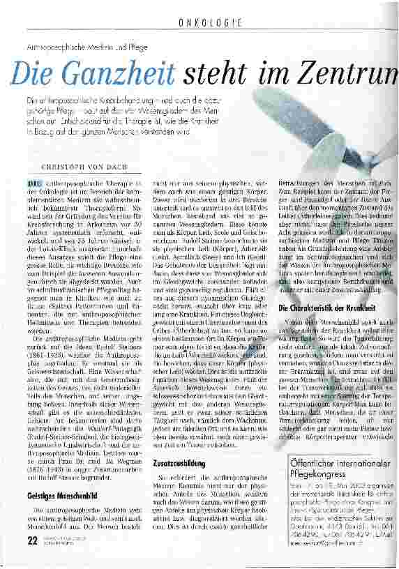 Vorschauseite 1: Die Ganzheit steht im Zentrum Anthroposophische Medizin und Pflege