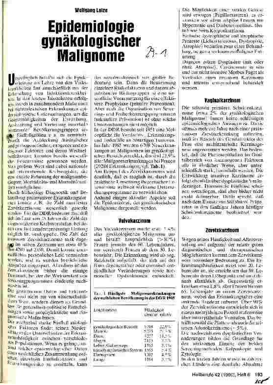 Vorschauseite 1: Epidemiologie gynäkologischer Malignome