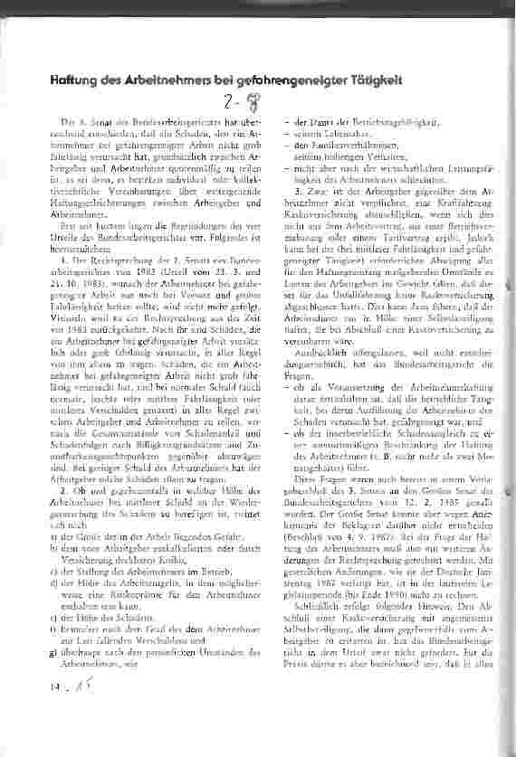 Vorschauseite 1: Haftung des Arbeitnehmers bei gefahrengeneigter Tätigkeit