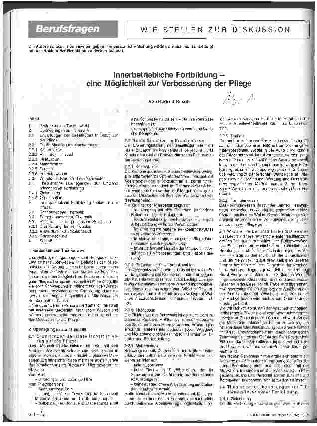 Vorschauseite 1: Innerbetriebliche Fortbildung Eine Möglichkeit zur Verbesserung der Pflege