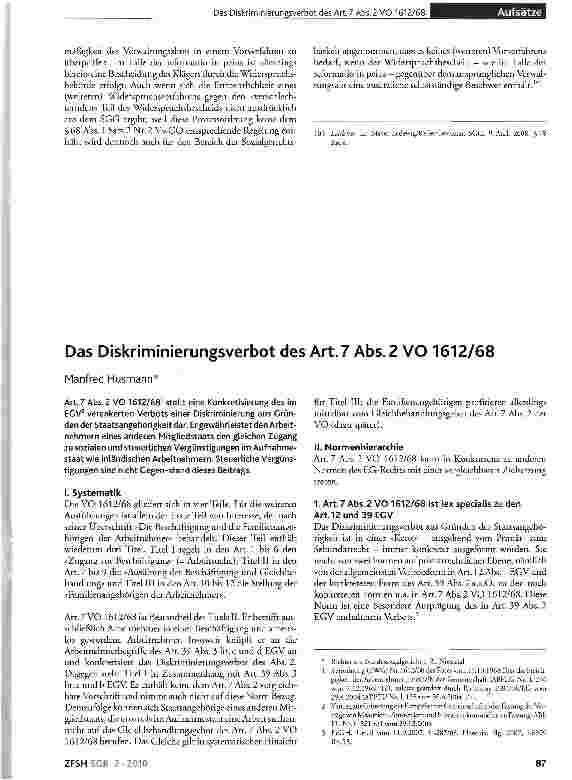 Vorschauseite 1: Das Diskriminierungsverbot des Art.7Abs.2VO 1612/68