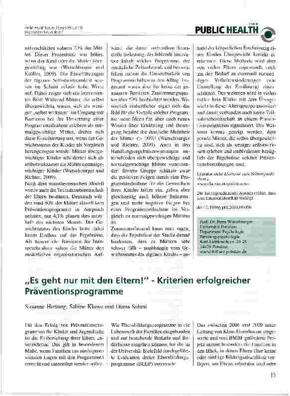 Vorschauseite 1: „Es geht nur mit den Eltern! - Kriterien erfolgreicher Präventionsprogramme
