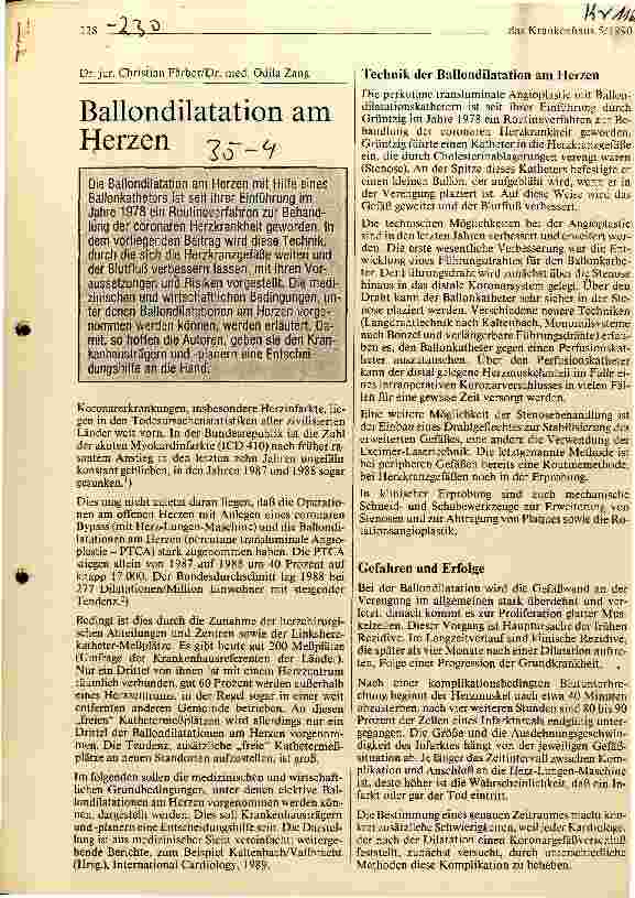 Vorschauseite 1: Ballondilatation am Herzen