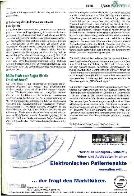 Vorschauseite 3: Entgeltsystem und Zukunft des deutschen Krankenhauswesens Weltweit einmaliges Experiment mit ungewissem Ausgang