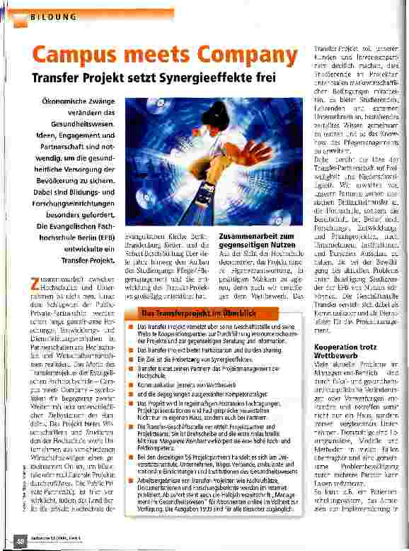 Vorschauseite 1: Campus meets Company Transfer Projekt setzt Synergieeffekte frei