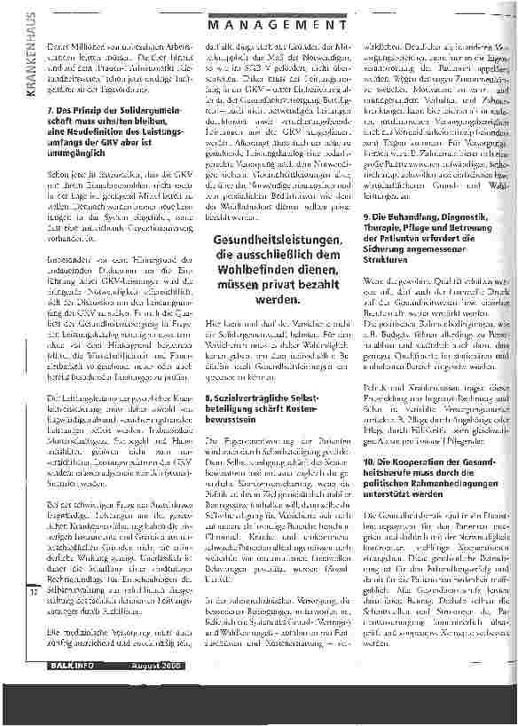 Vorschauseite 3: Versorgungsbedarf darf nicht budgetabhängig sein Gesundheitsreform: Eckpunkte des Bündnis Gesundheit 2000