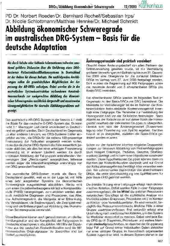 Vorschauseite 1: Abbildung ökonomischer Schweregrade im australischen DRG-System - Basis für die deutsche Adaption
