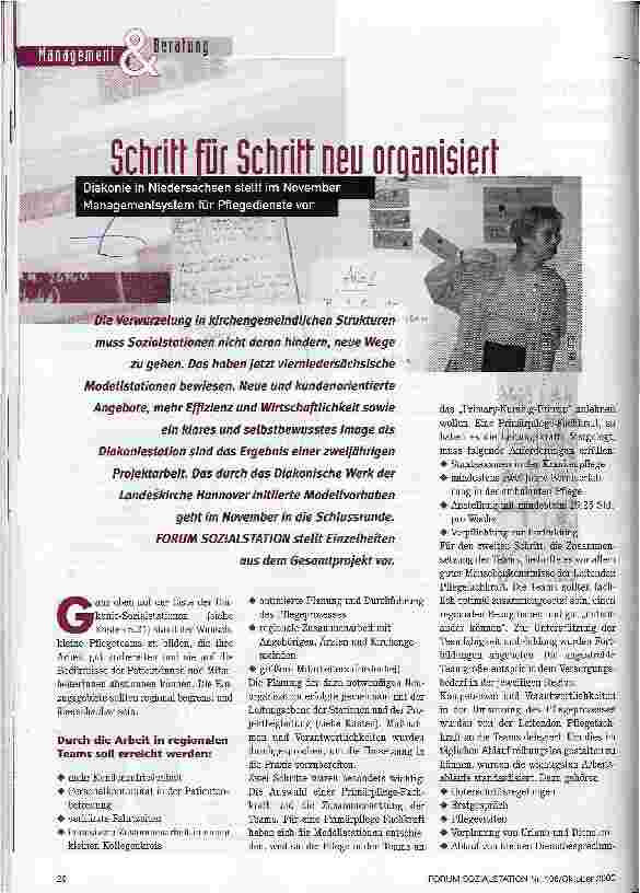 Vorschauseite 1: Schritt für Schritt neu organisiert Diakonie in Niedersachsen stellt im November Managementsystem für Pflegedienste vor