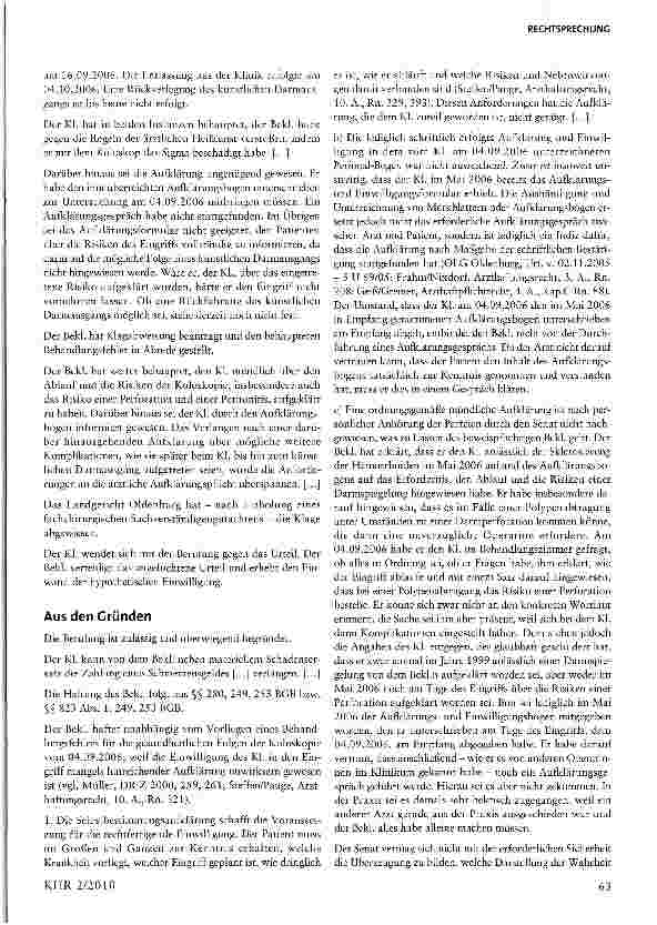 Vorschauseite 3: „Dauerbrenner Aufklärungspflicht - Aushändigung eines Aufklärungsvordrucks ersetzt nicht das erforderliche Aufklärungsgespräch zwischen Arzt und Patient
