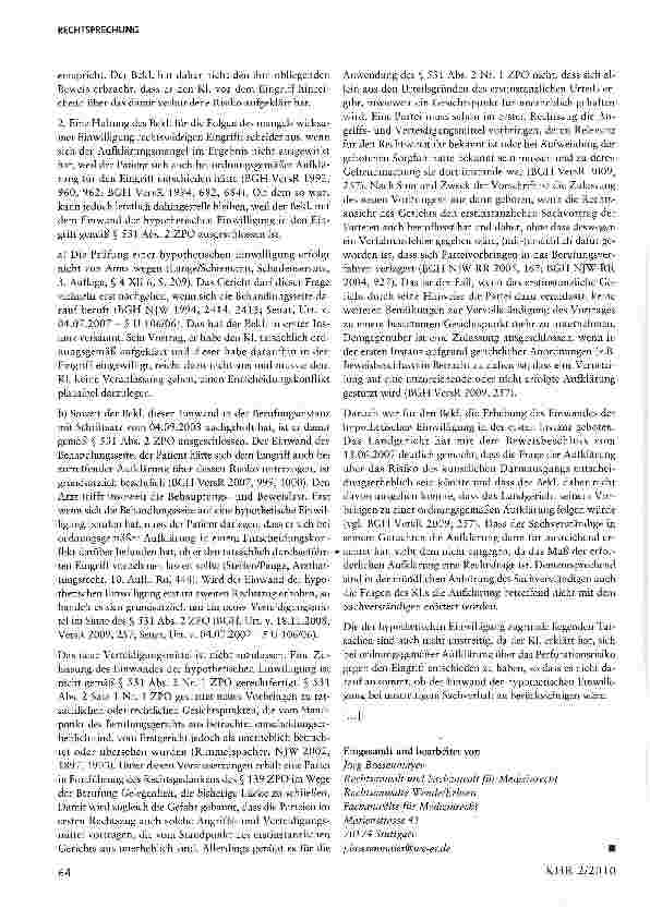 Vorschauseite 4: „Dauerbrenner Aufklärungspflicht - Aushändigung eines Aufklärungsvordrucks ersetzt nicht das erforderliche Aufklärungsgespräch zwischen Arzt und Patient