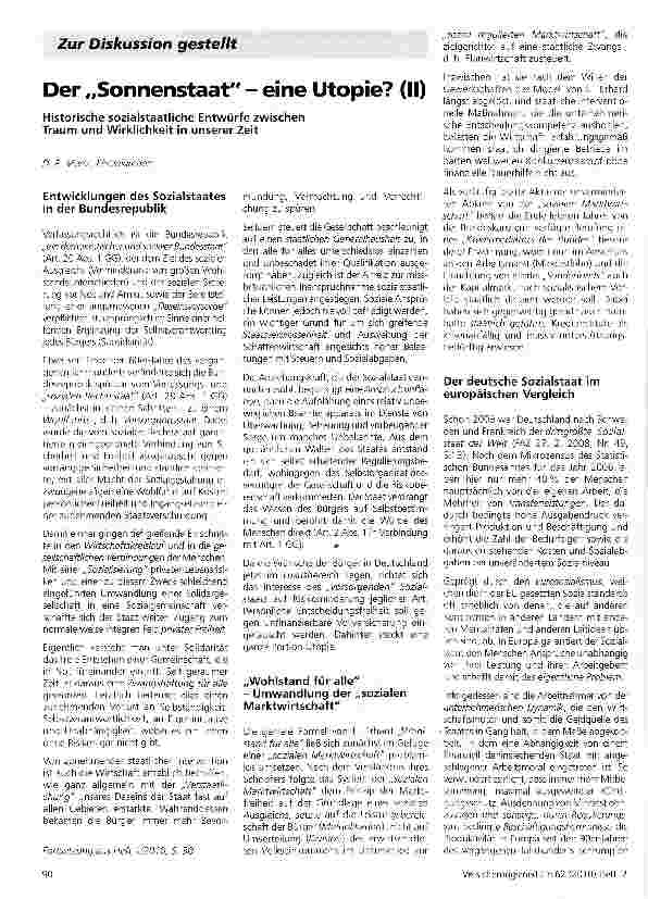 Vorschauseite 1: Der „Sonnenstaat - eine Utopie? (II)