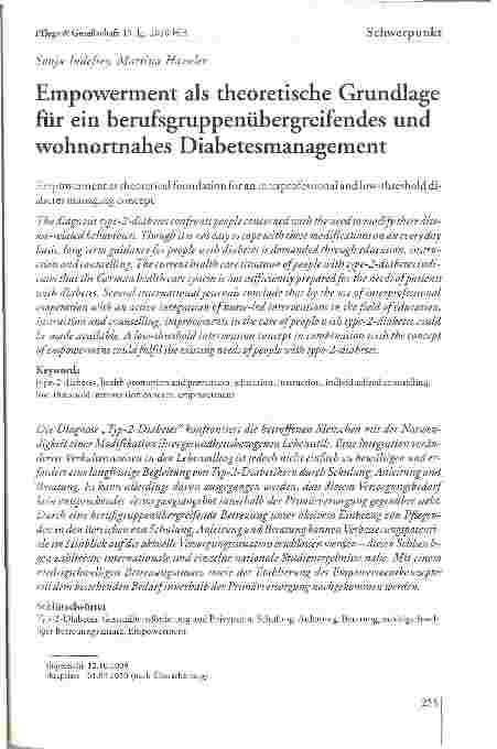Vorschauseite 1: Empowerment als theoretische Grundlage fiir ein berufsgruppenübergreifendes und wohnortnahes Diabetesmanagement