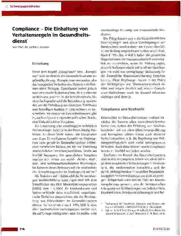 Vorschauseite 1: Compliance - Die Einhaltung von Verhaltensregeln im Gesundheitsdienst