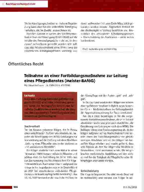 Vorschauseite 3: Auslegung der arbeitgeberseitigen Kündigungserklärung einer Arzthelferin LAG Mainz vom 21.5.2010 (6 Sa 38/10)