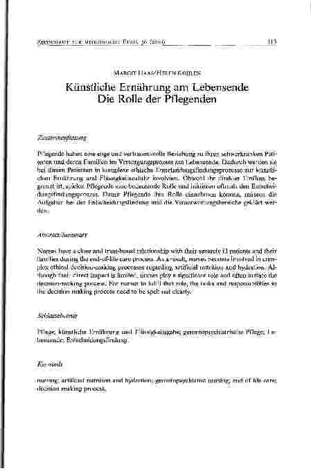Vorschauseite 1: Künstliche Ernährung am Lebensende Die Rolle der Pflegenden