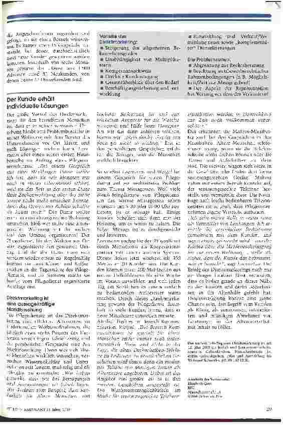 Vorschauseite 3: Das Angebot zum Kunden bringen Eine Marketing-Agentur für Pflegedienste zieht nach dem ersten Jahr eine positive Bilanz