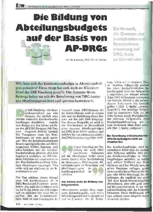 Vorschauseite 1: Die Bildung von Abteilungsbudgets auf der Basis von AP-DRGs Ein Versuch, die Grenzen betriebsinterner Krankenhaussteuerung auf DRG-Basis zu überwinden