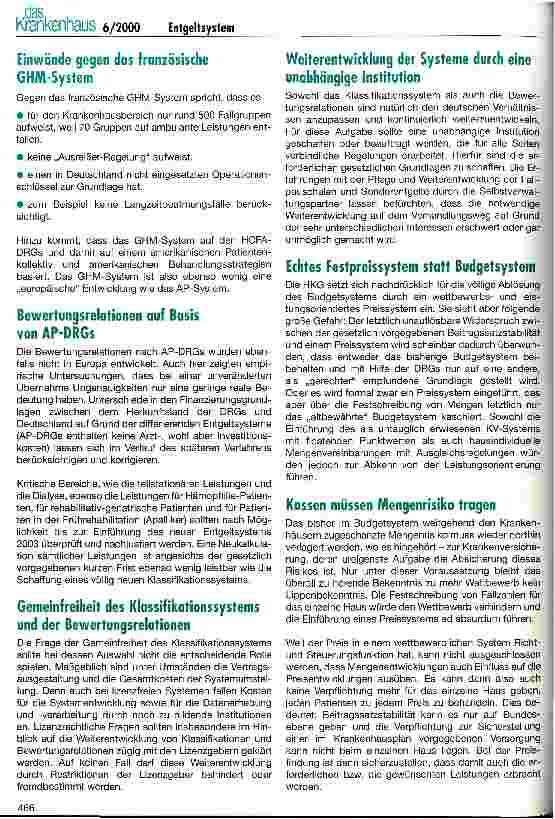 Vorschauseite 2: Positionen der Hamburgischen Krankenhausgesellschaft zur Einführung eines neuen Entgeltsystems ab 2003