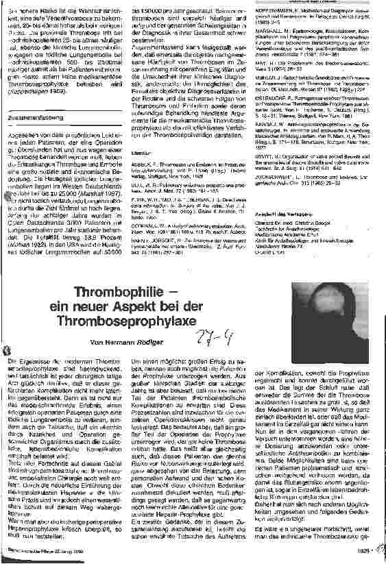 Vorschauseite 1: Thrombophilie - ein neuer Aspekt bei der Thromboseprophylaxe