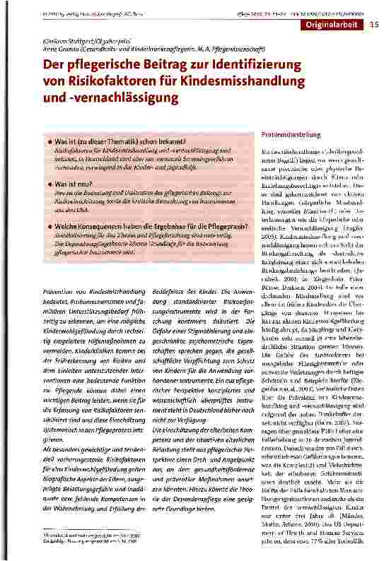 Vorschauseite 1: Der pflegerische Beitrag zur Identifizierung von Risikofaktoren für Kindesmisshandlung und -Vernachlässigung