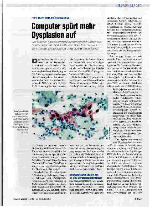 Vorschauseite 1: Computer spürt mehr Dysplasien auf