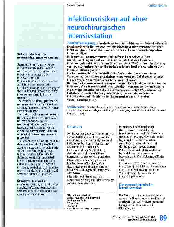 Vorschauseite 1: Infektionsrisiken auf einer neurochirurgischen Intensivstation