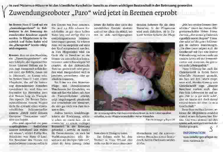 Vorschauseite 1: Zuwendungsroboter „Paro wird jetzt in Bremen erprobt