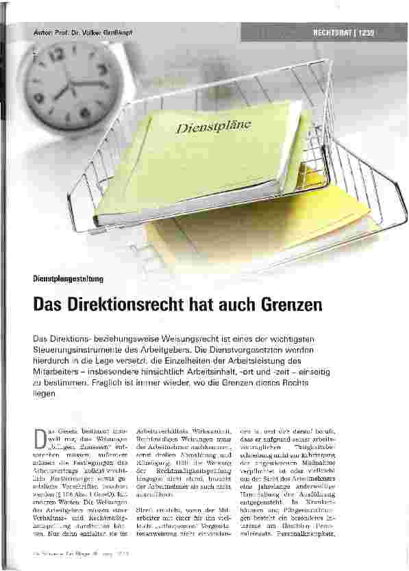 Vorschauseite 1: DienstplanngestaltungDas Direktionsrecht hat auch Grenzen