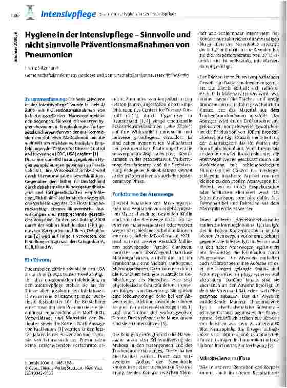 Vorschauseite 1: Hygiene in der Intensivpflege - Sinnvolle und nicht sinnvolle Präventionsmaßnahmen von Pneumonien