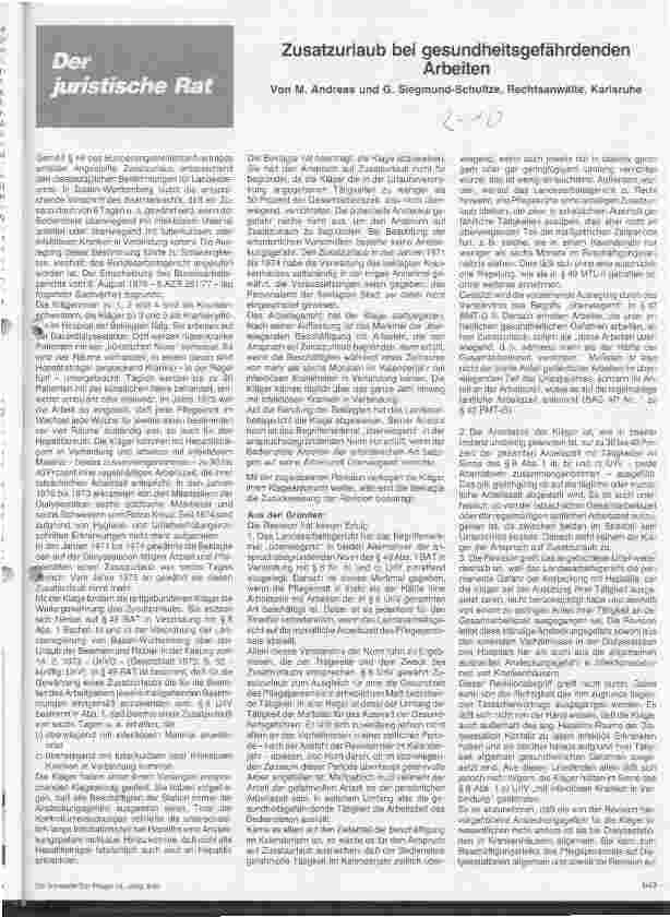 Vorschauseite 1: Zusatzurlaub bei gesundheitsgefährdeten Arbeiten