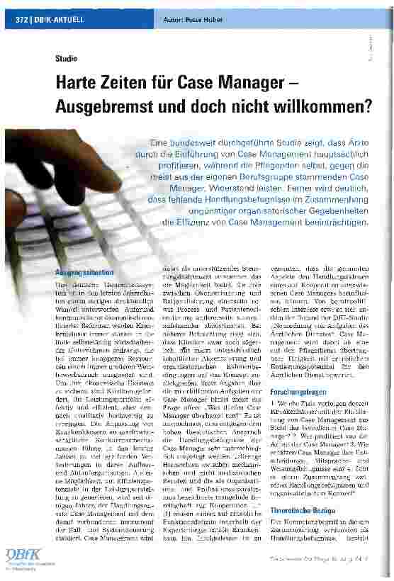 Vorschauseite 1: Harte Zeiten für Case Manager -Ausgebremst und doch nicht willkommen?