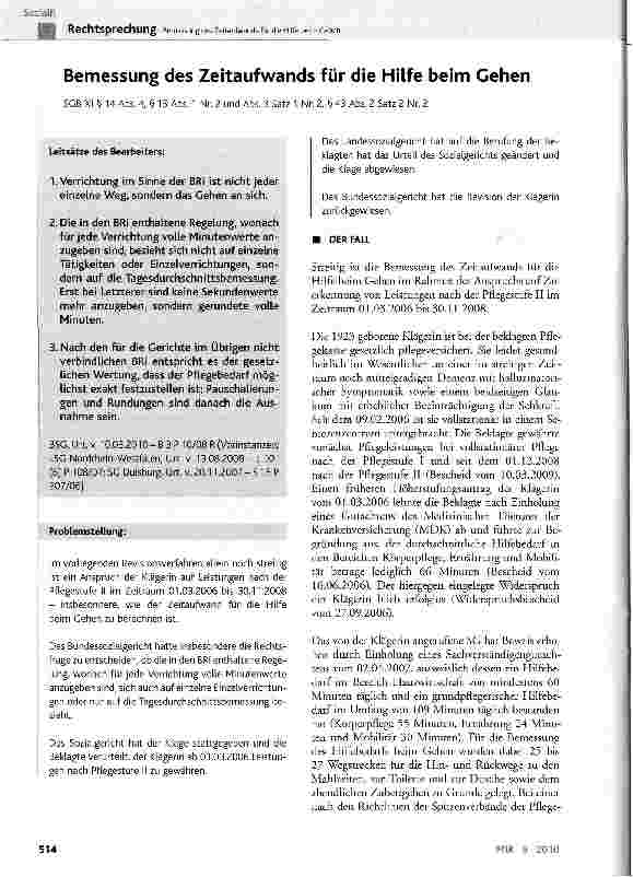 Vorschauseite 1: Bemessung des Zeitaufwands für die Hilfe beim GehenSGBXI §14 Abs. 4, §15 Abs. 1 Nr. 2 und Abs. 3 Satz 1 Nr. 2, §43 Abs. 2 Satz 2 Nr. 2