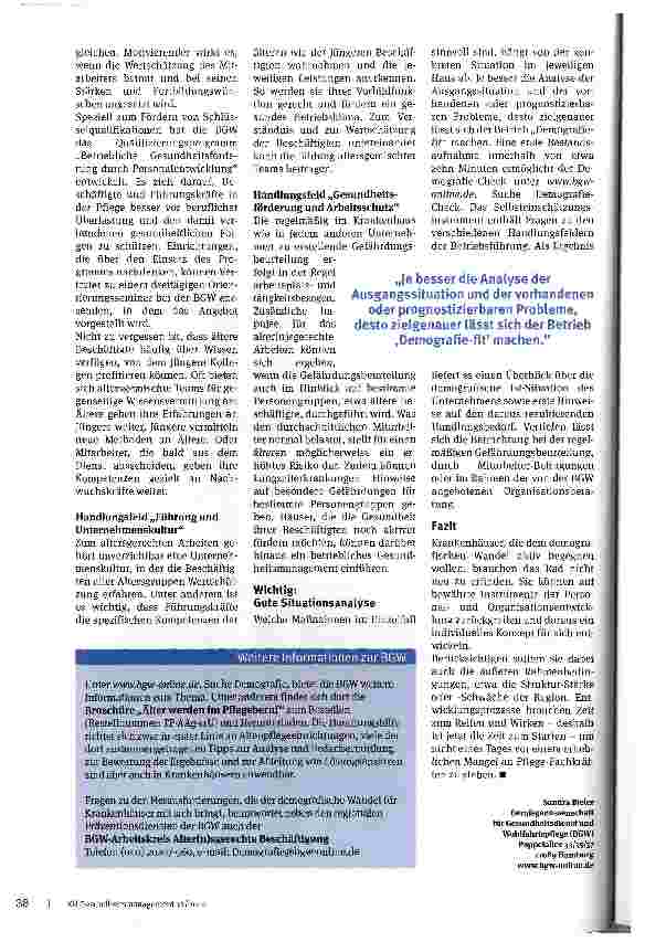 Vorschauseite 3: Rechtzeitig handeln Jetzt sind alter(n)sgerechte Arbeitsbedingungen gefragt