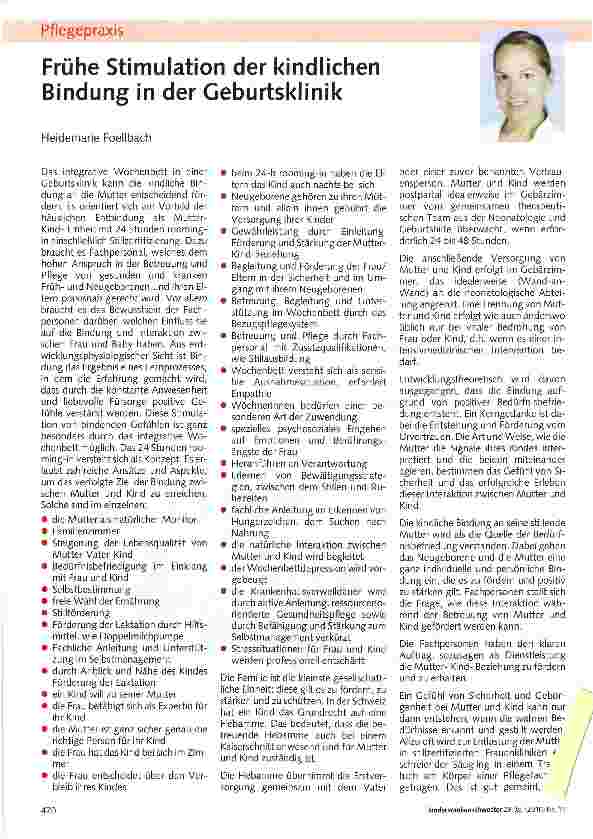 Vorschauseite 1: Frühe Stimulation der kindlichen Bindung in der Geburtsklinik