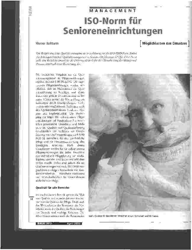 Vorschauseite 1: ISO-Norm für Senioreneinrichtungen Möglichkeiten des Einsatzes