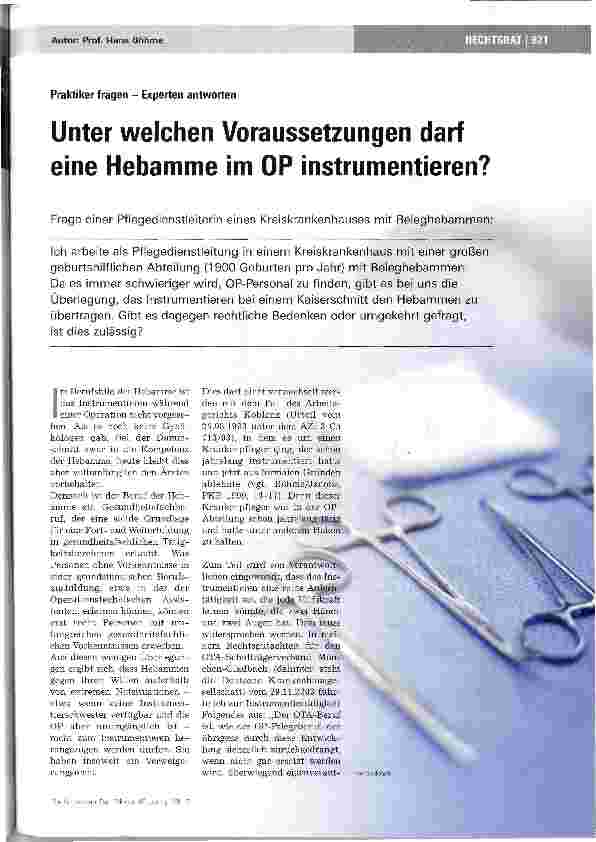 Vorschauseite 1: Unter welchen Voraussetzungen darf eine Hebamme im OP instrumentieren?