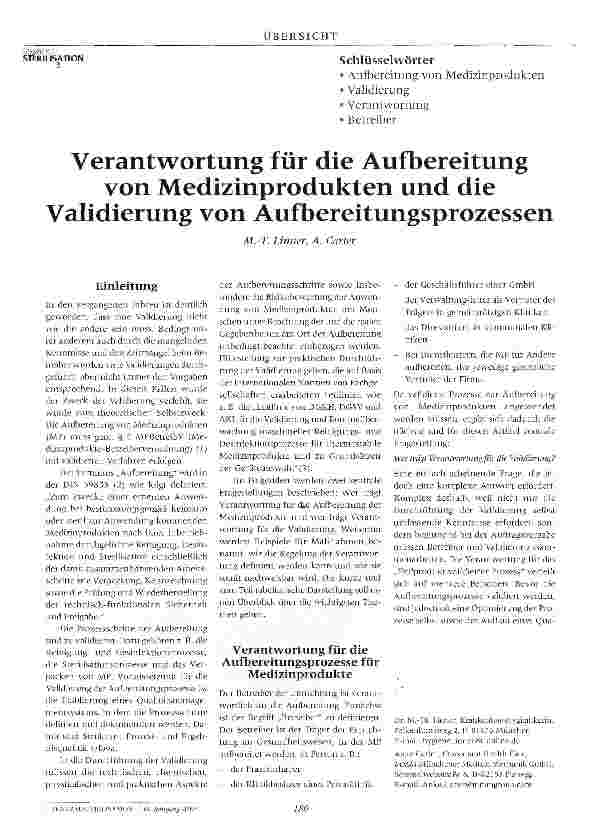 Vorschauseite 1: Verantwortung für die Aufbereitung von Medizinprodukten und die Validierung von Aufbereitungsprozessen