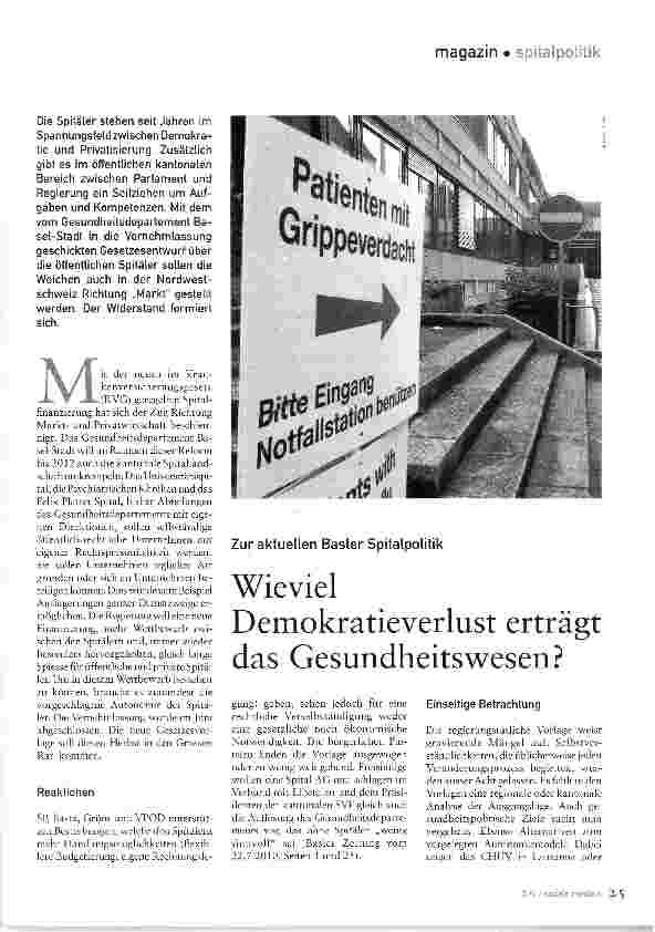 Vorschauseite 1: Wieviel Demokratieverlust erträgt das Gesundheitswesen?