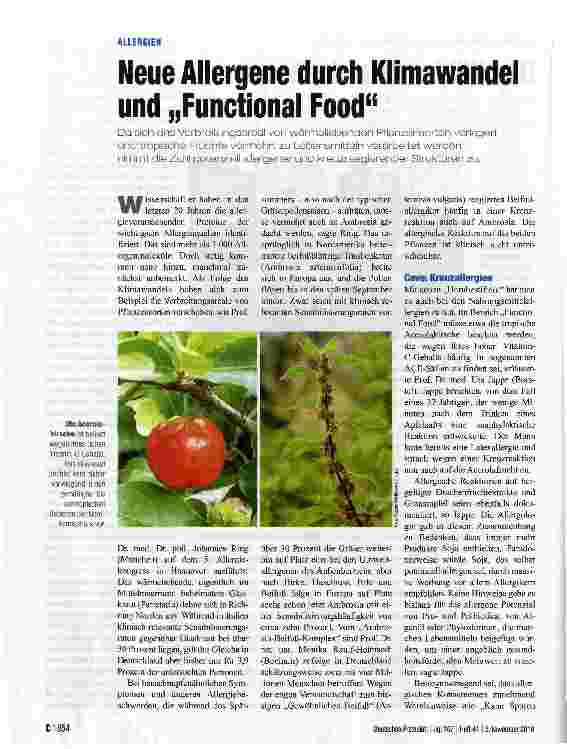 Vorschauseite 1: Neue Allergene durch Klimawandel und „Functional Food