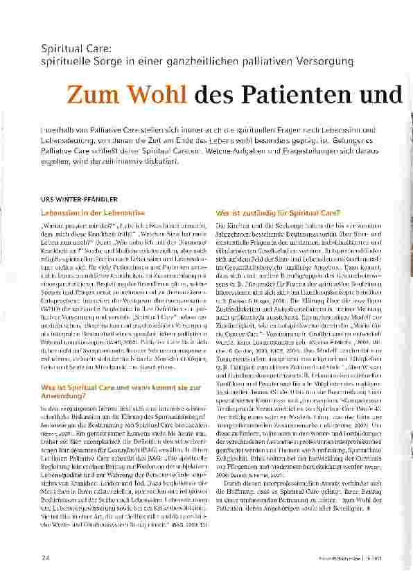 Vorschauseite 1: Spiritual Care:spirituelle Sorge in einer ganzheitlichen palliativen VersorgungZum Wohl des Patienten und aller Beteiligten