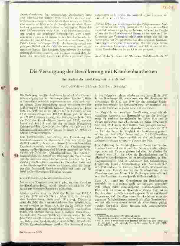 Vorschauseite 1: Die Versorgung der Bevölkerung mit Krankenhausbetten, eine Analyse der Entwicklung von 1911-1967