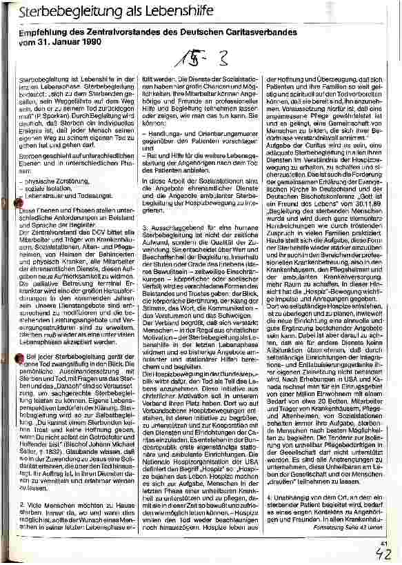 Vorschauseite 1: Sterbebegleitung als Lebenshilfe Empfehlung des Zentralvorstandes vom 31. Januar 1990