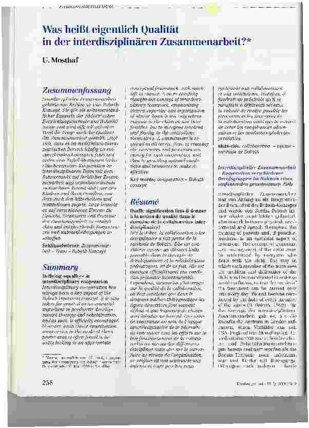 Vorschauseite 1: Was heißt eigentlich Qualität in der interdisziplinären Zusammenarbeit?