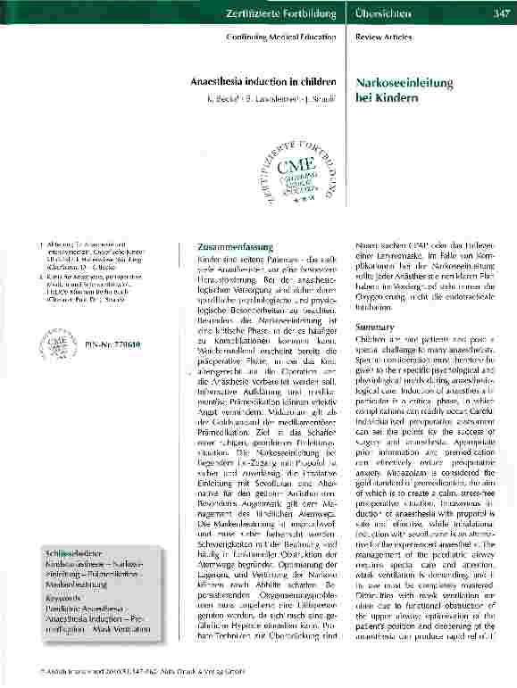 Vorschauseite 1: Narkoseeinleitung bei Kindern