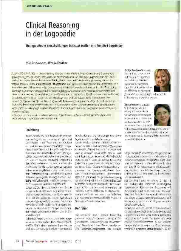 Vorschauseite 1: Clinical Reasoning in der Logopädie